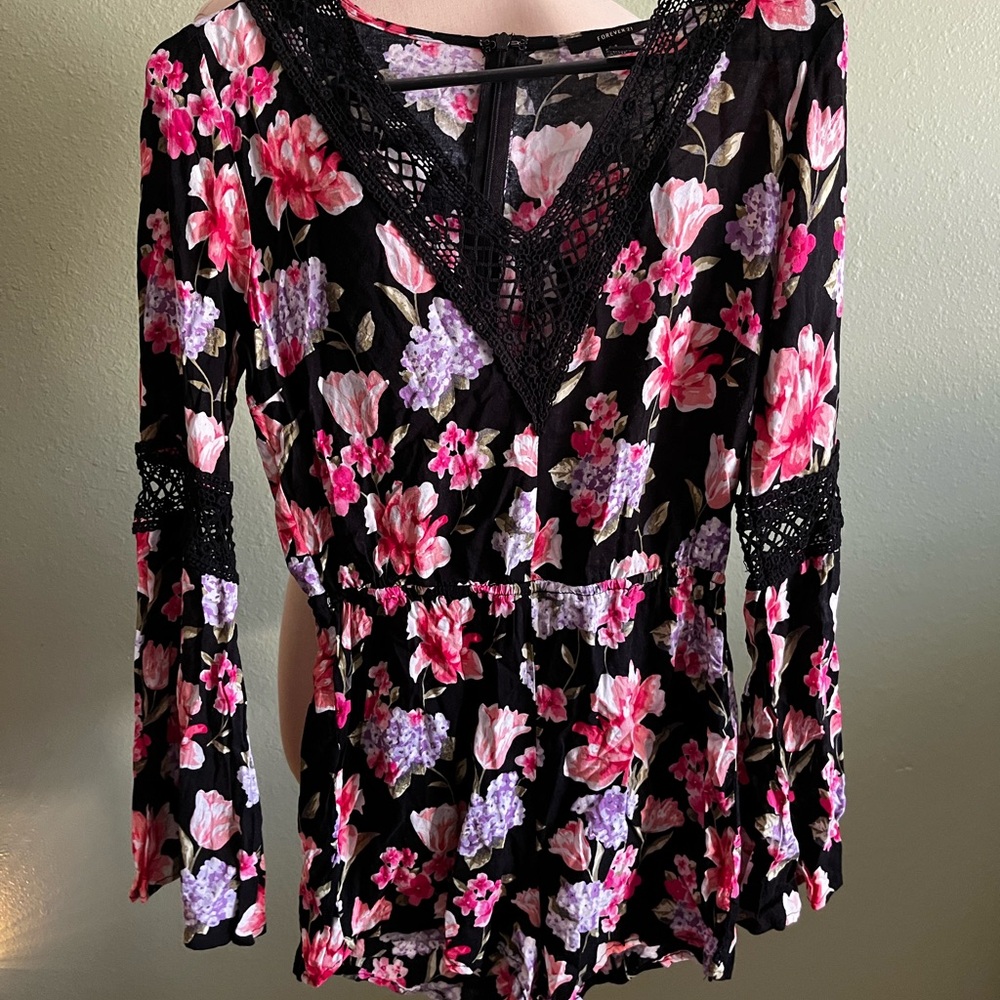 Forever 21 Black Floral Lace Romper